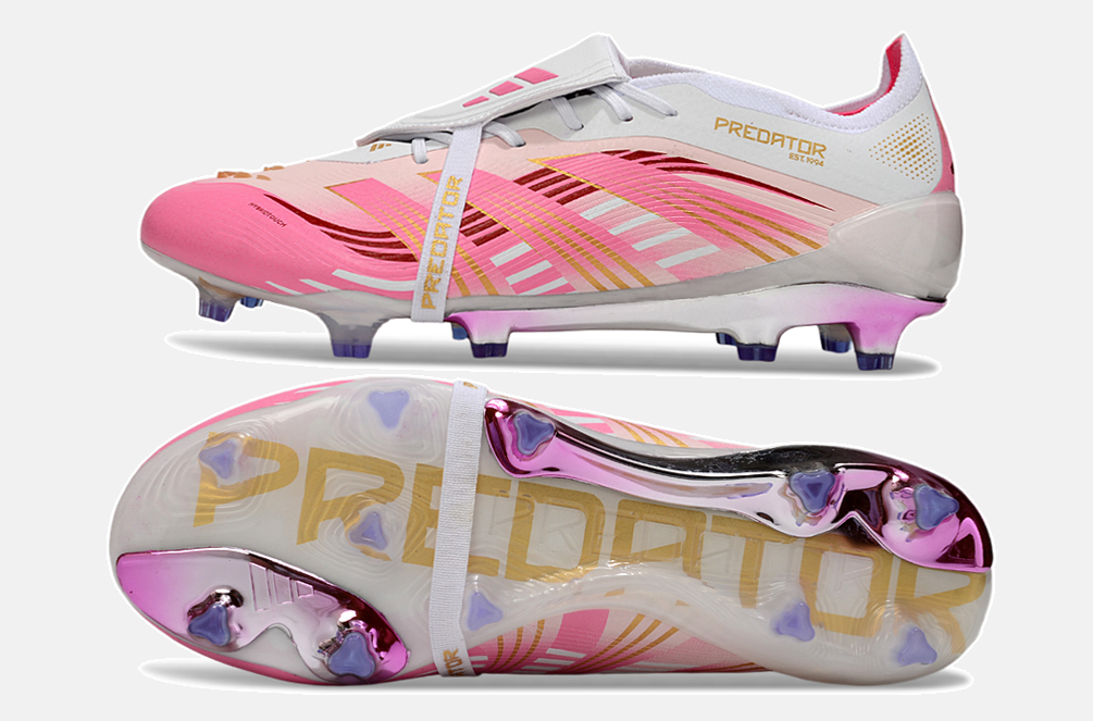Chuteira Adidas Predator Elite Fold-Over Tongue FG - Branca, Rosa e Roxa