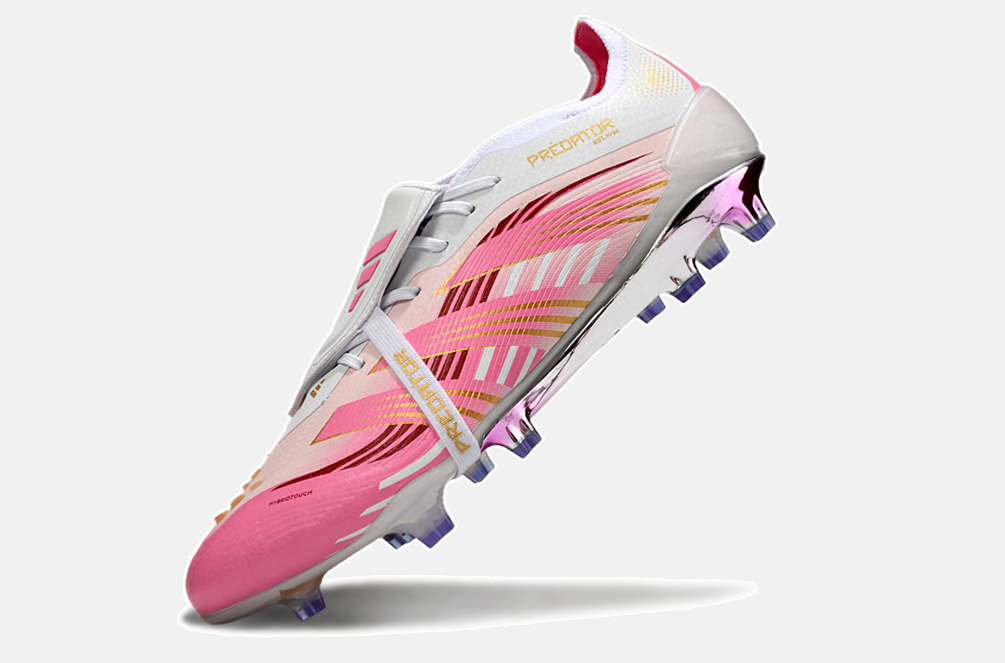 Chuteira Adidas Predator Elite Fold-Over Tongue FG - Branca, Rosa e Roxa