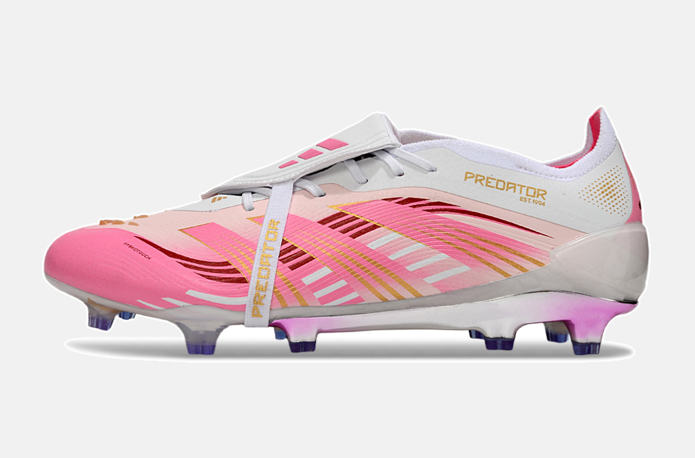 Chuteira Adidas Predator Elite Fold-Over Tongue FG - Branca, Rosa e Roxa
