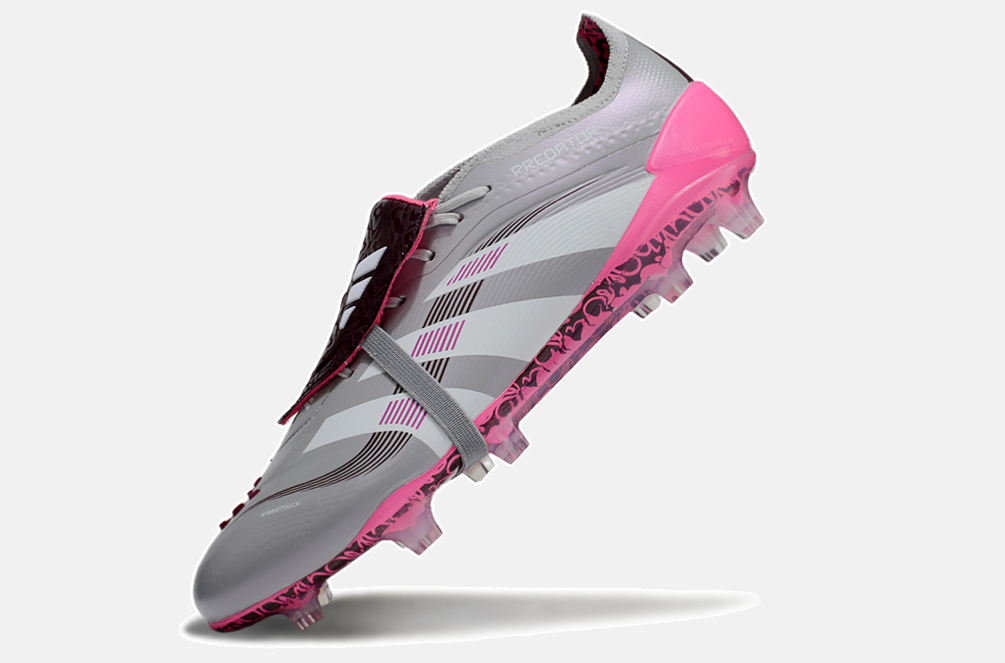 Chuteira Adidas Predator Elite Fold-Over Tongue FG - Cinza, Rosa e Branca