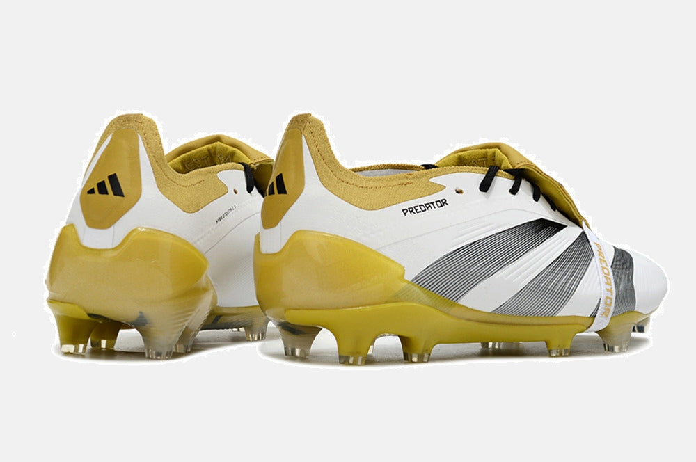 Chuteira Adidas Predator Elite Tongue FG - Branca, Dourada e Preta