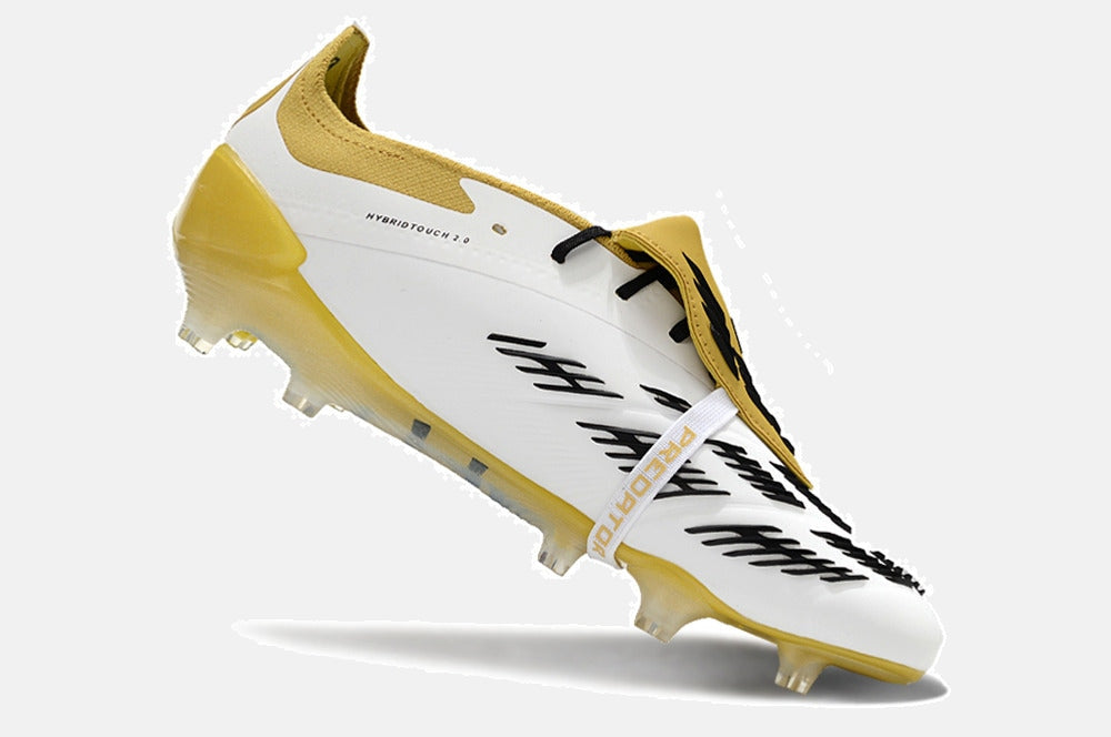 Chuteira Adidas Predator Elite Tongue FG - Branca, Dourada e Preta