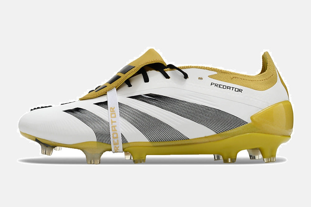 Chuteira Adidas Predator Elite Tongue FG - Branca, Dourada e Preta