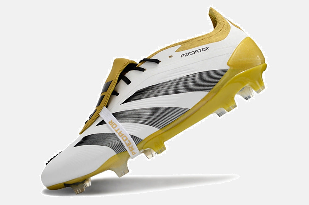 Chuteira Adidas Predator Elite Tongue FG - Branca, Dourada e Preta
