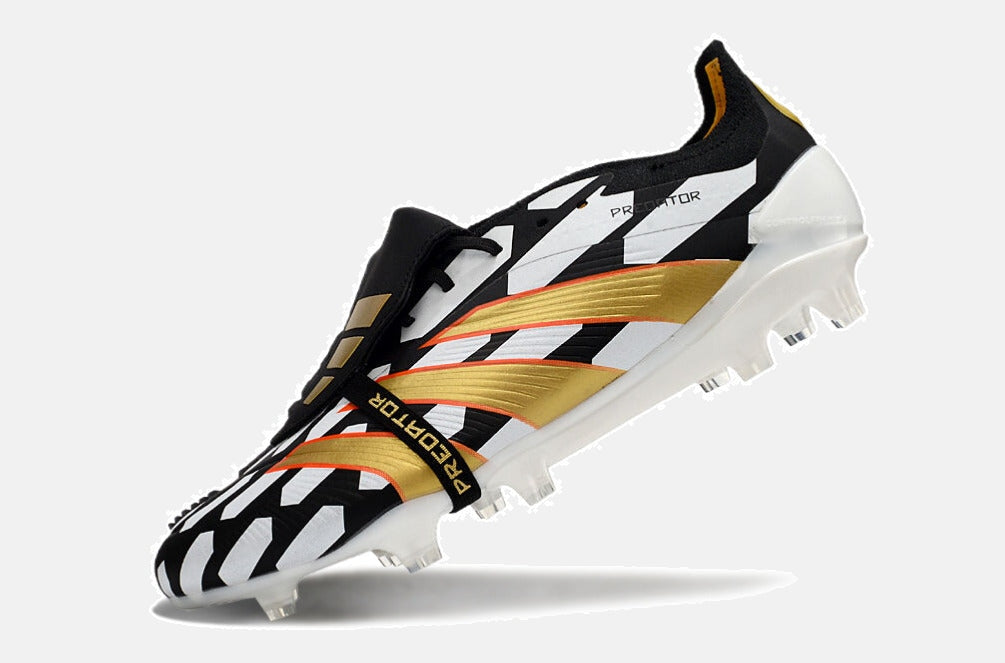 Chuteira Adidas Predator Elite Tongue FG - Branca, Preta e Dourada