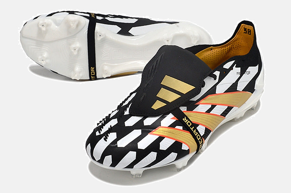 Chuteira Adidas Predator Elite Tongue FG - Branca, Preta e Dourada