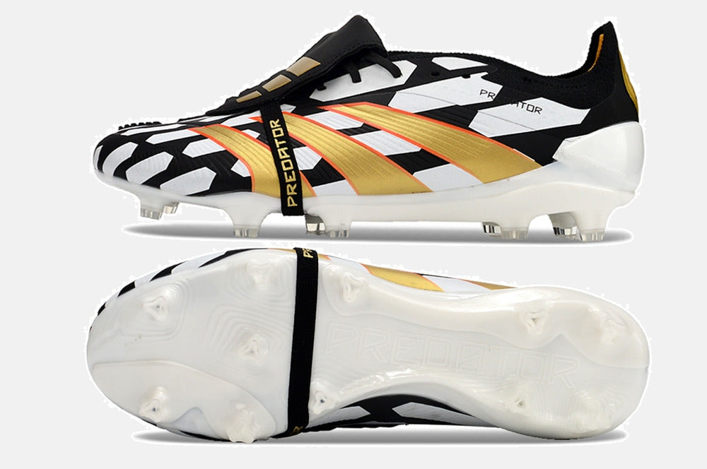 Chuteira Adidas Predator Elite Tongue FG - Branca, Preta e Dourada