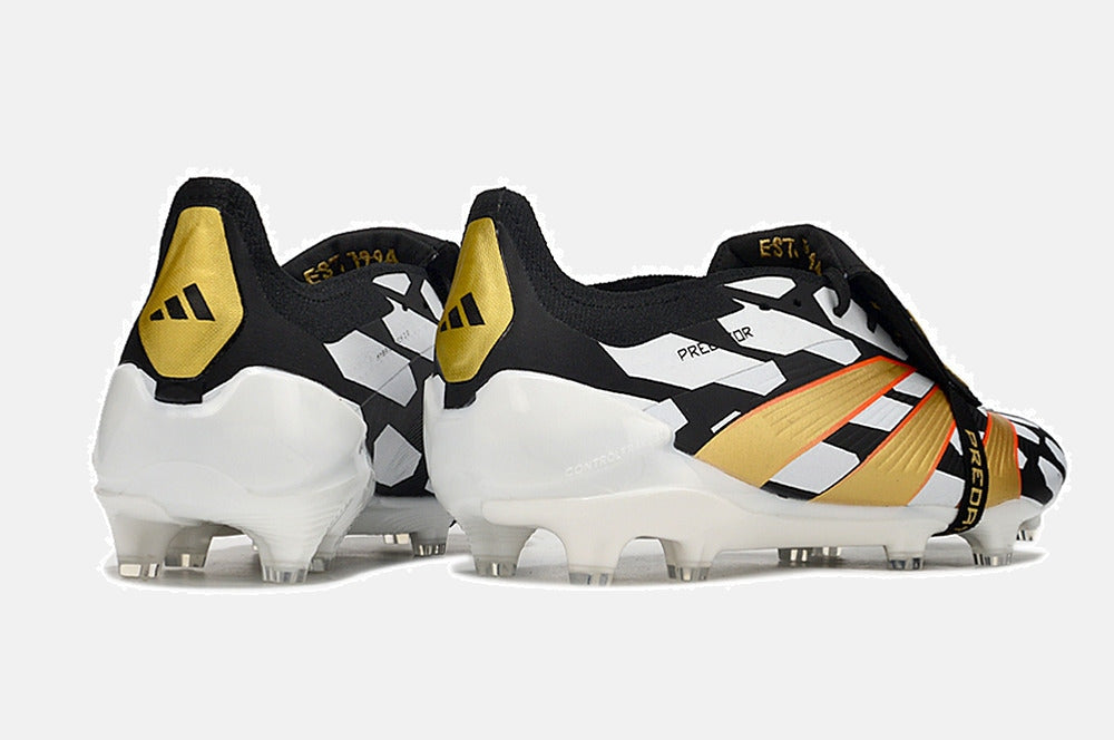Chuteira Adidas Predator Elite Tongue FG - Branca, Preta e Dourada