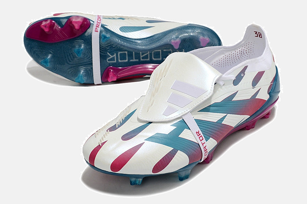 Chuteira Adidas Predator Elite Tongue FG - Branca, Rosa e Azul