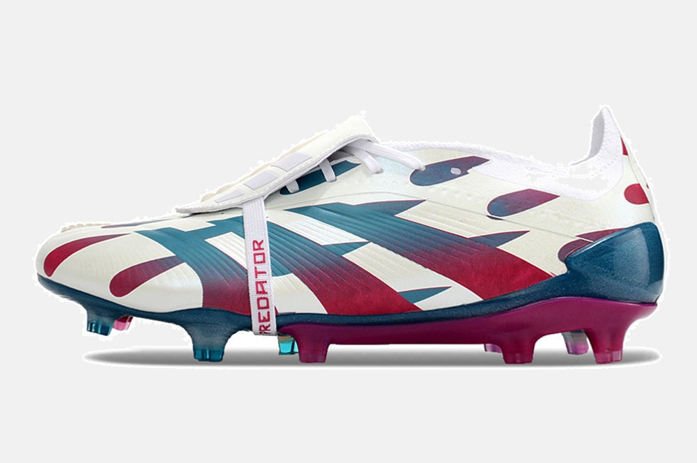 Chuteira Adidas Predator Elite Tongue FG - Branca, Rosa e Azul