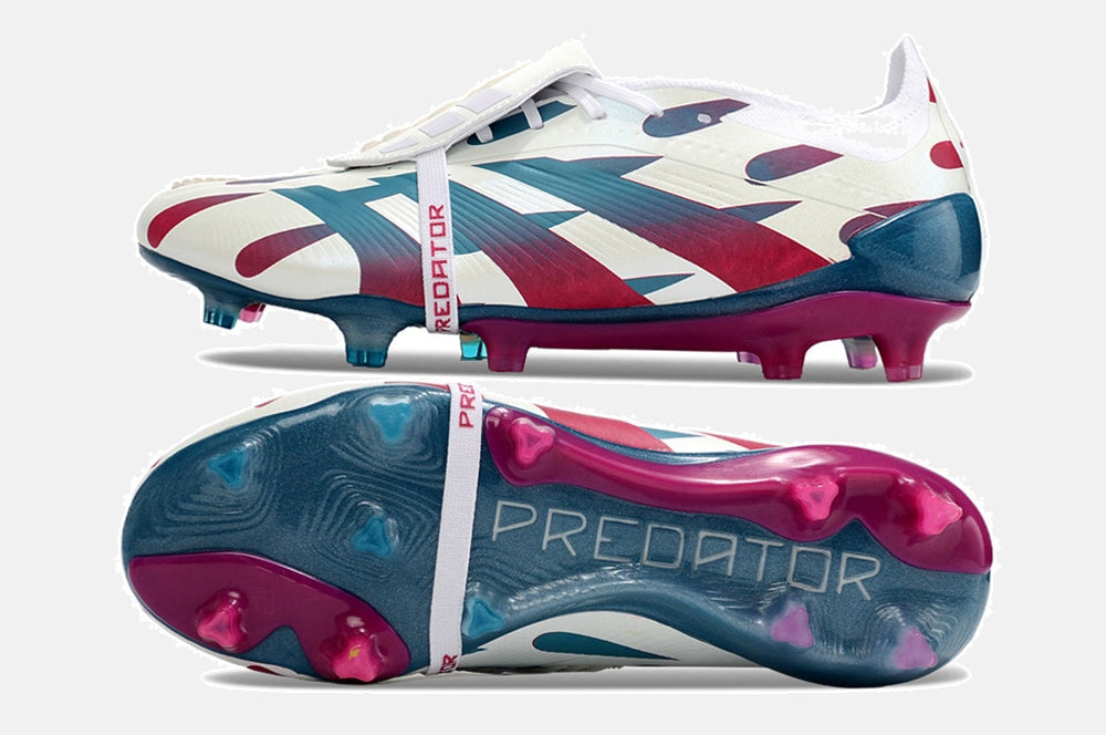 Chuteira Adidas Predator Elite Tongue FG - Branca, Rosa e Azul