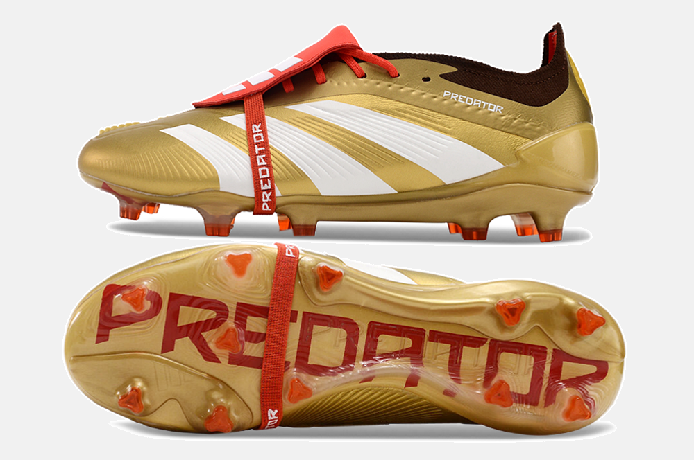 Chuteira Adidas Predator Elite Tongue FG - Dourada e Branca