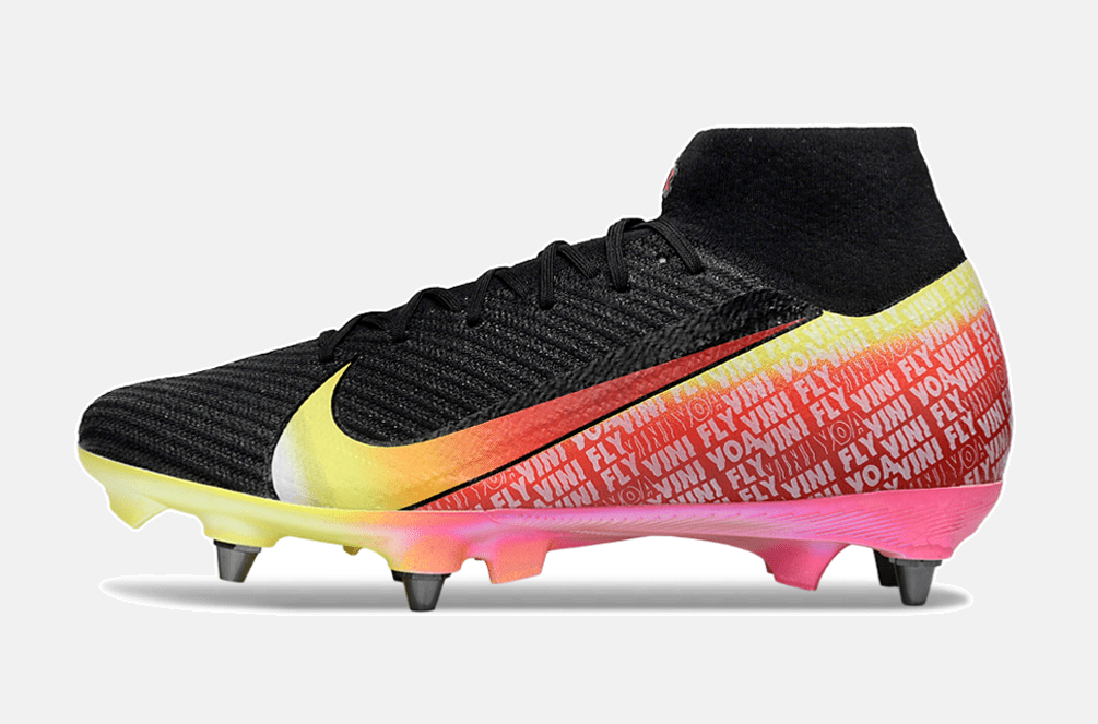 Chuteira Nike Air Zoom Mercurial SuperFly 10 Vini JR Elite SG - Preta, Amarela e Vermelha - MAGNUM SPORT*