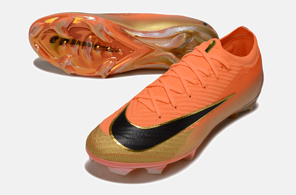 Chuteira Nike Air Zoom Mercurial Vapor 16 Déja Vu Elite FG - Laranja e Dourada - MAGNUM SPORT*