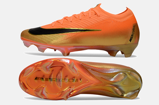 Chuteira Nike Air Zoom Mercurial Vapor 16 Déja Vu Elite FG - Laranja e Dourada