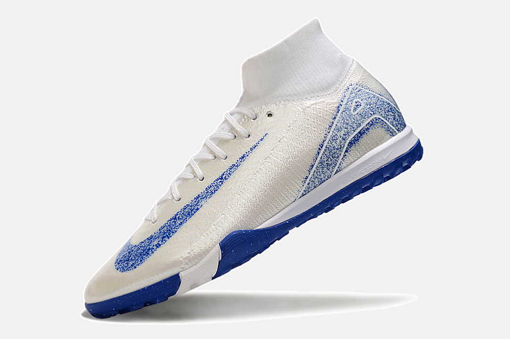 Chuteira Society Nike Air Zoom Mercurial Superfly 10 Elite TF - Branca e Azul