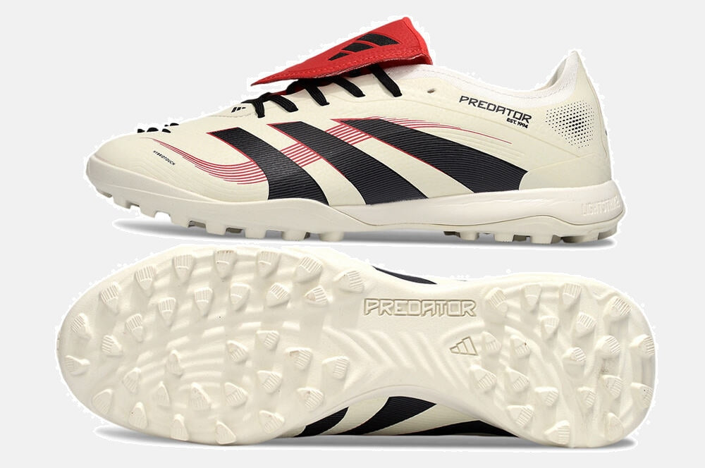 Chuteira Society Adidas Predator Elite Fold-Over Tongue TF - Begê, Preta e Vermelha