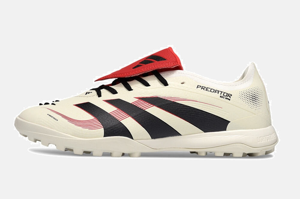 Chuteira Society Adidas Predator Elite Fold-Over Tongue TF - Begê, Preta e Vermelha