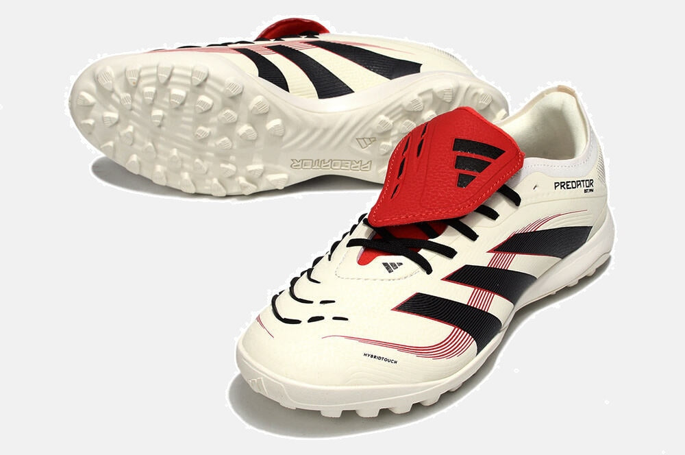 Chuteira Society Adidas Predator Elite Fold-Over Tongue TF - Begê, Preta e Vermelha