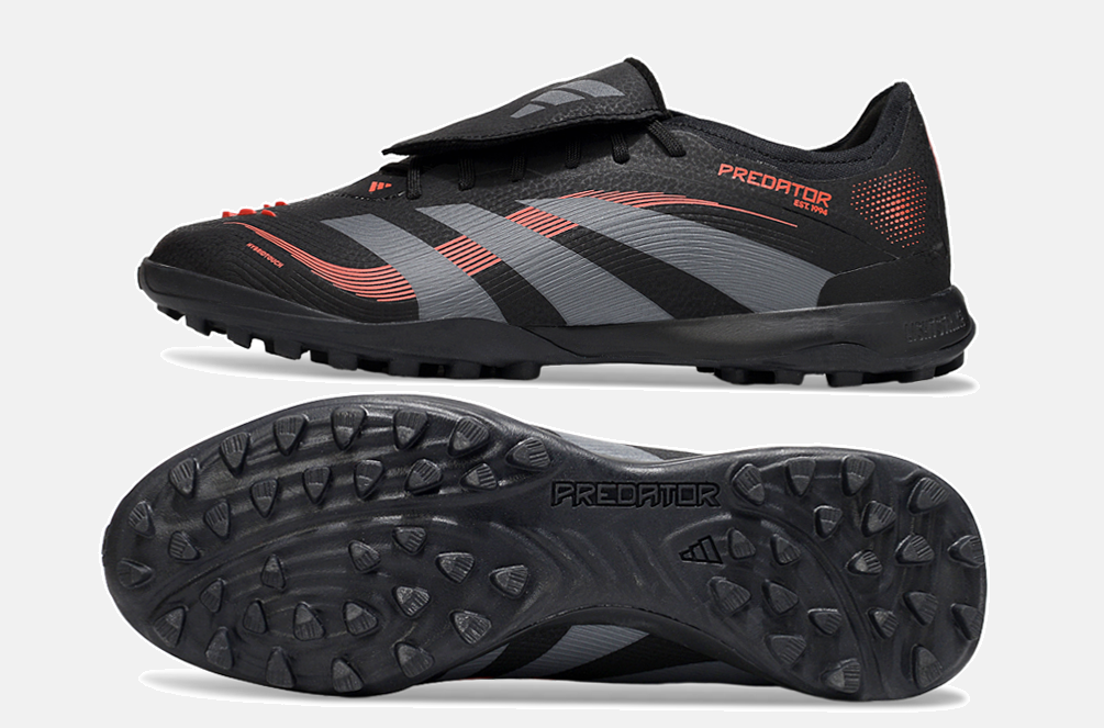 Chuteira Society Adidas Predator Elite Fold-Over Tongue TF - Preta, Cinza e Vermelha