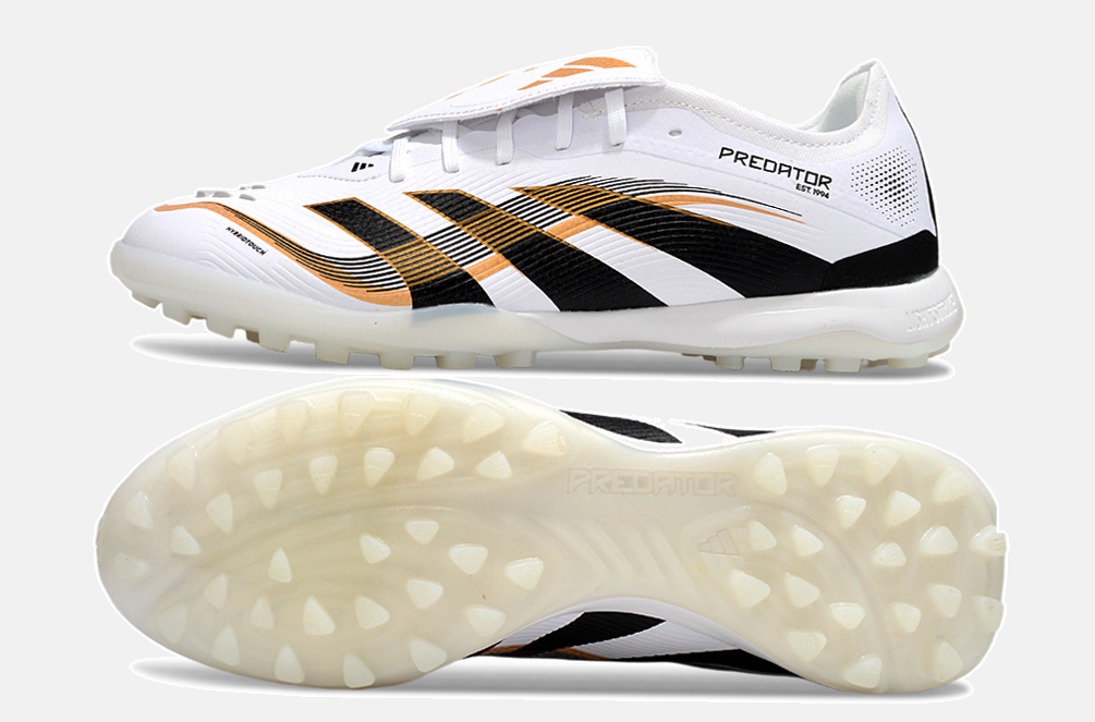 Chuteira Society Adidas Predator Elite Fold-Over Tongue TF - Branca, Preta e Dourada