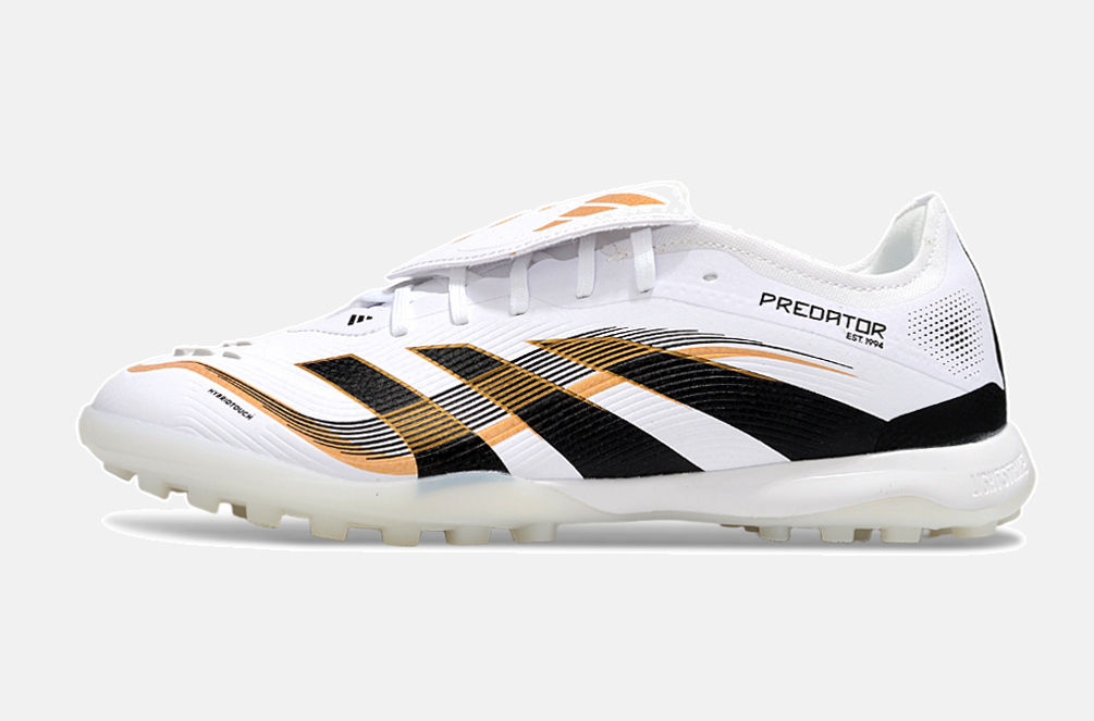 Chuteira Society Adidas Predator Elite Fold-Over Tongue TF - Branca, Preta e Dourada