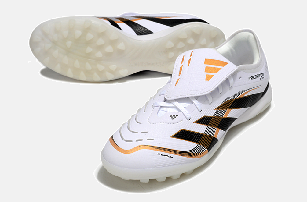 Chuteira Society Adidas Predator Elite Fold-Over Tongue TF - Branca, Preta e Dourada