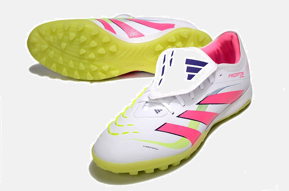 Chuteira Society Adidas Predator Elite Fold-Over Tongue TF - Branca, Rosa e Verde