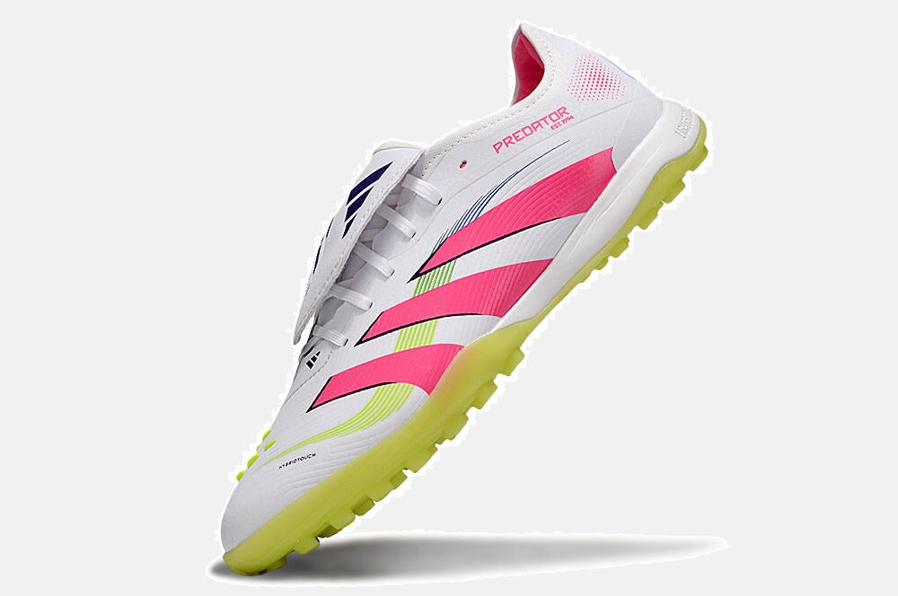 Chuteira Society Adidas Predator Elite Fold-Over Tongue TF - Branca, Rosa e Verde