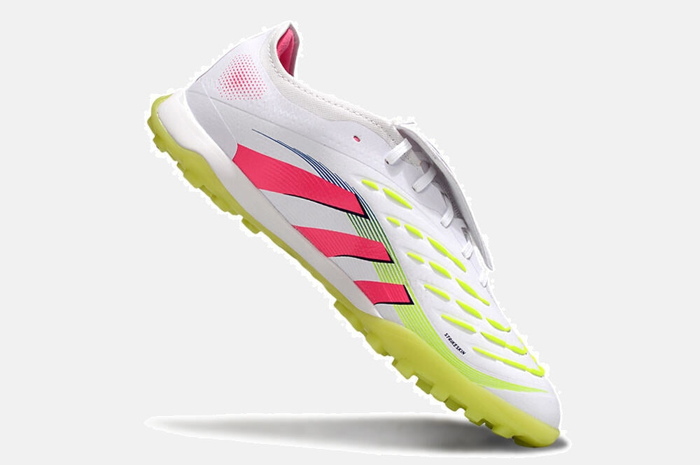Chuteira Society Adidas Predator Elite Fold-Over Tongue TF - Branca, Rosa e Verde