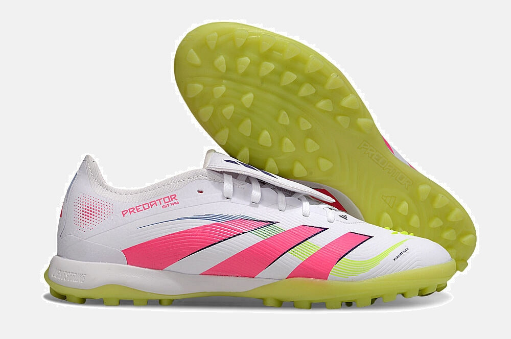 Chuteira Society Adidas Predator Elite Fold-Over Tongue TF - Branca, Rosa e Verde