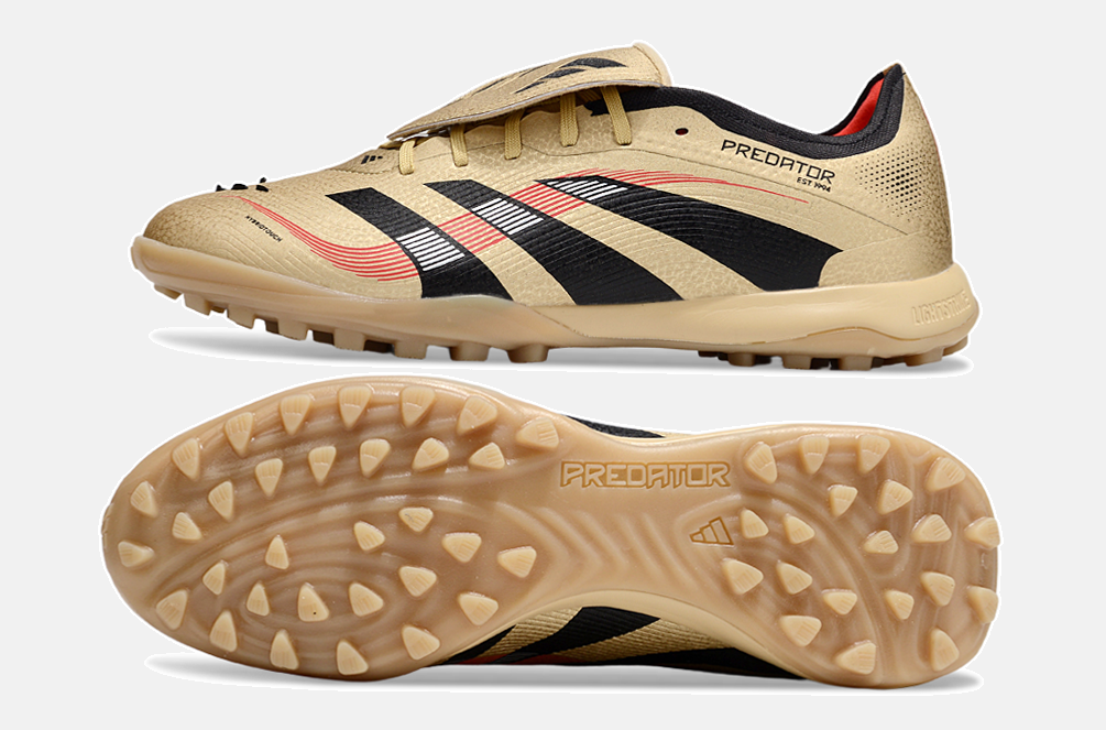 Chuteira Society Adidas Predator Elite Fold-Over Tongue TF - Dourada, Preta e Vermelha