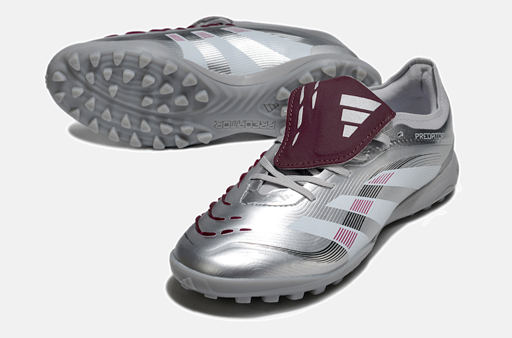 Chuteira Society Adidas Predator Elite Fold-Over Tongue TF - Prata, Branca e Vermelha