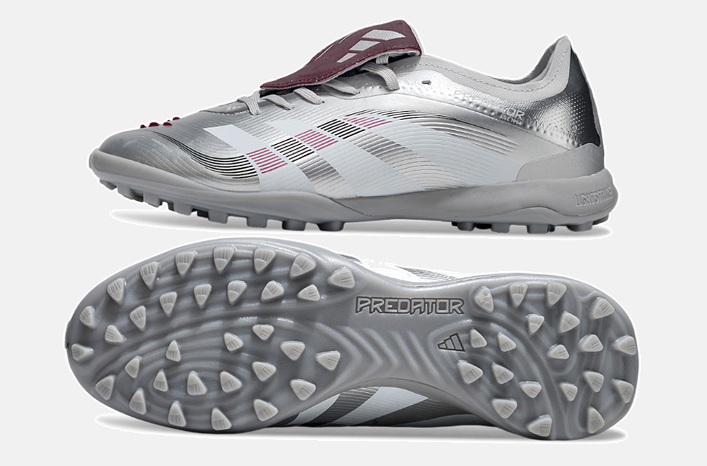 Chuteira Society Adidas Predator Elite Fold-Over Tongue TF - Prata, Branca e Vermelha