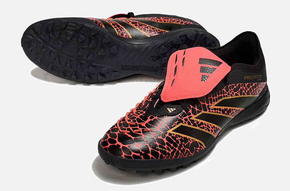 Chuteira Society Adidas Predator Elite Fold-Over Tongue TF - Preta, Laranja e Dourada