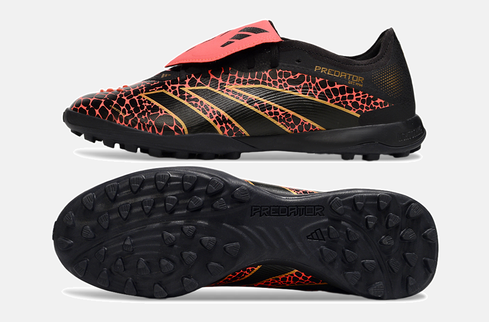 Chuteira Society Adidas Predator Elite Fold-Over Tongue TF - Preta, Laranja e Dourada