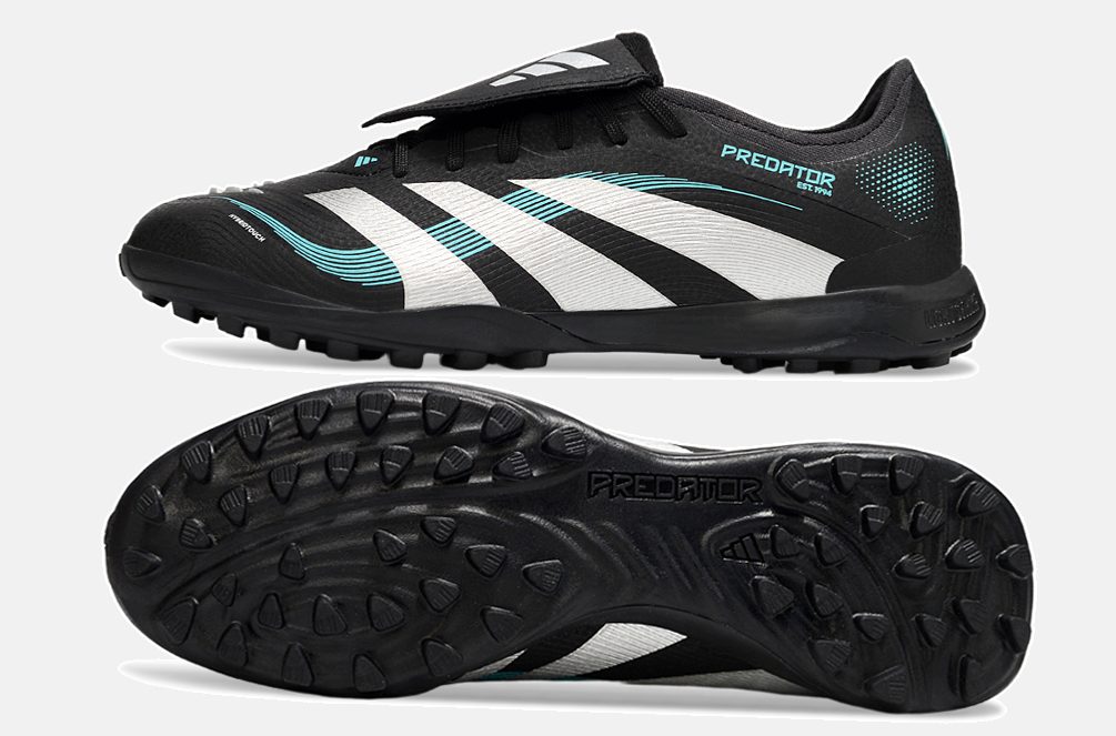 Chuteira Society Adidas Predator Elite Fold-Over Tongue TF - Preta, Prata e Azul