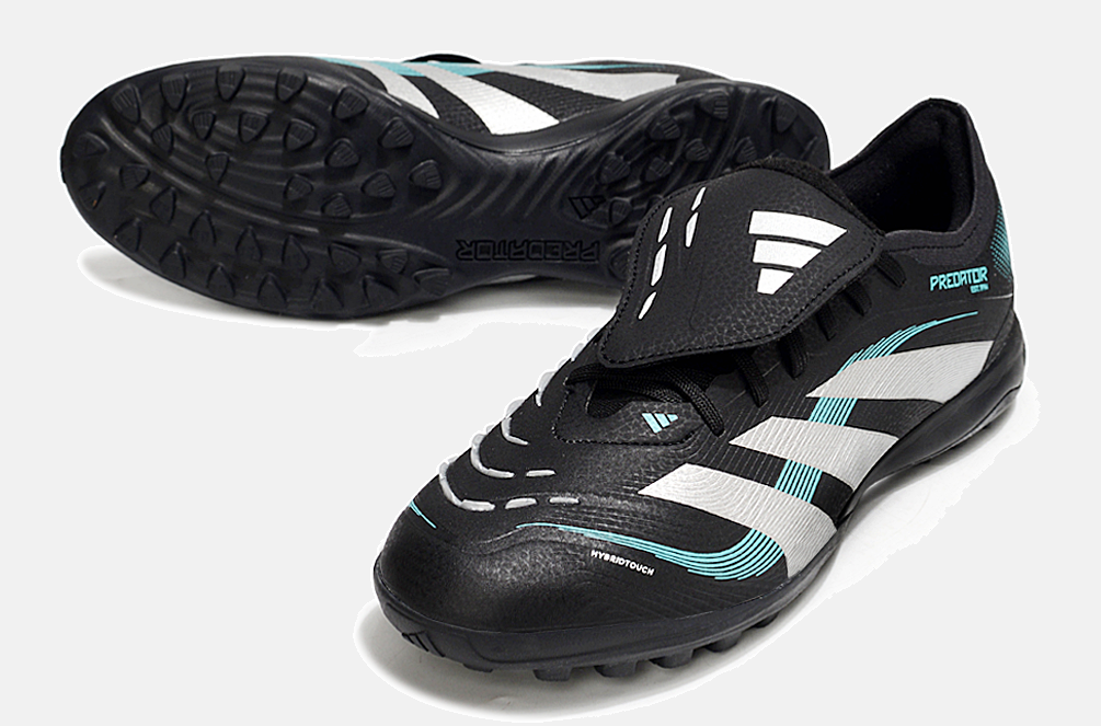 Chuteira Society Adidas Predator Elite Fold-Over Tongue TF - Preta, Prata e Azul