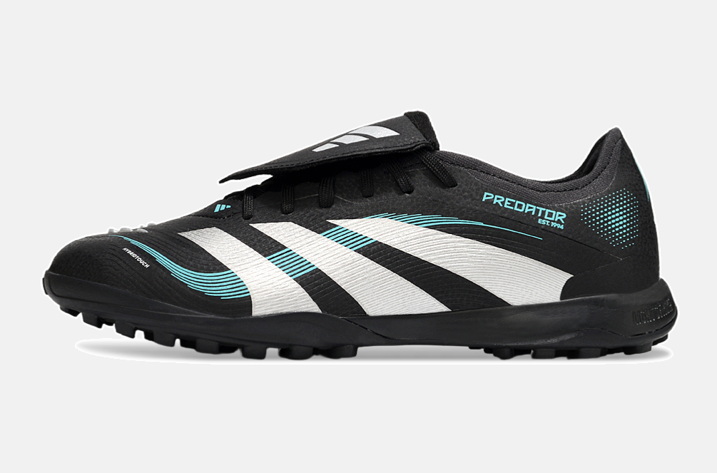 Chuteira Society Adidas Predator Elite Fold-Over Tongue TF - Preta, Prata e Azul