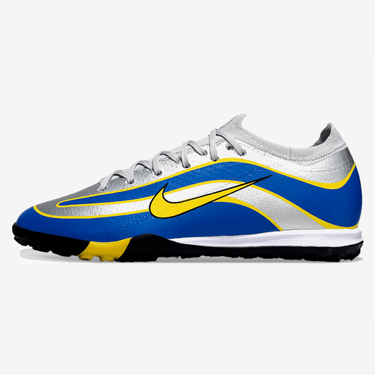 Chuteira Society Nike Air Zoom Mercurial Vapor 16 Elite R9 TF - Cinza, Azul e Amarela - MAGNUM SPORT*