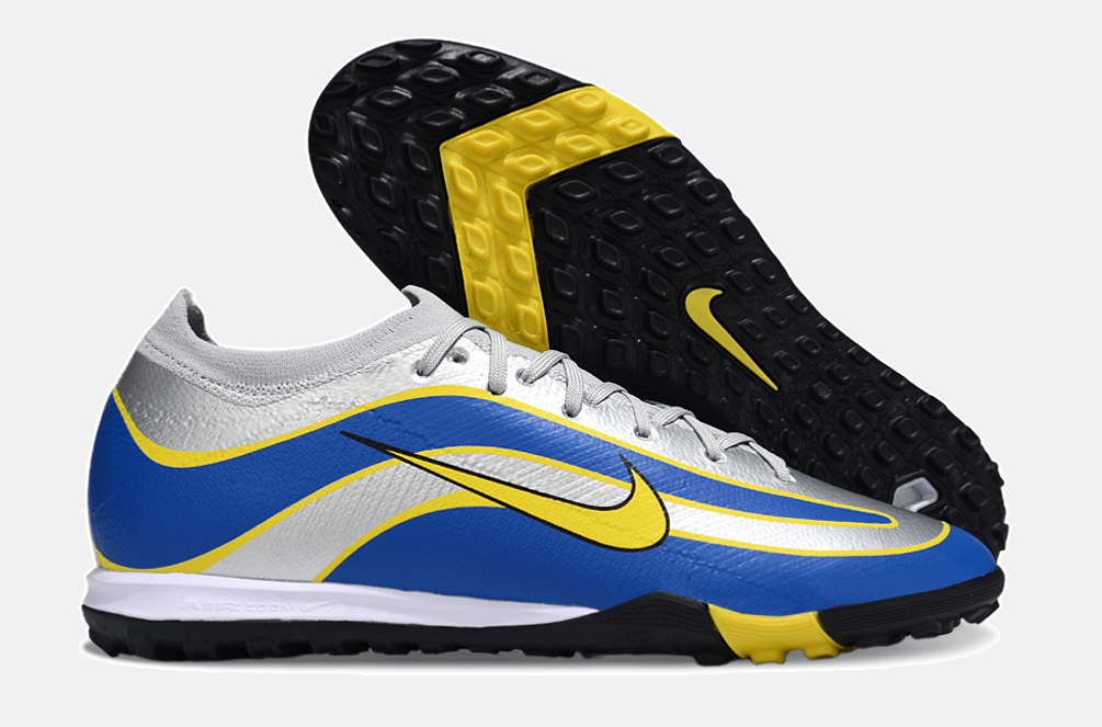 Chuteira Society Nike Air Zoom Mercurial Vapor 16 Elite R9 TF - Cinza, Azul e Amarela - MAGNUM SPORT*