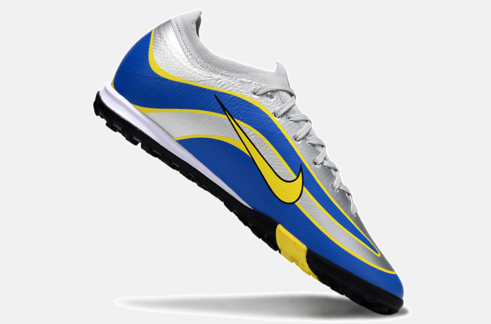 Chuteira Society Nike Air Zoom Mercurial Vapor 16 Elite R9 TF - Cinza, Azul e Amarela - MAGNUM SPORT*
