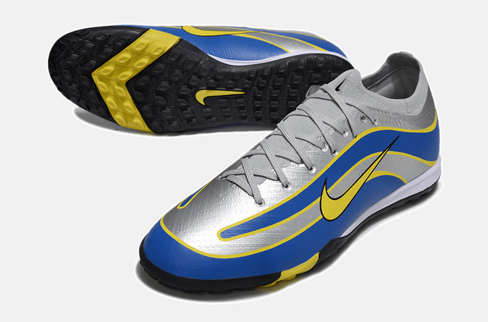 Chuteira Society Nike Air Zoom Mercurial Vapor 16 Elite R9 TF - Cinza, Azul e Amarela - MAGNUM SPORT*