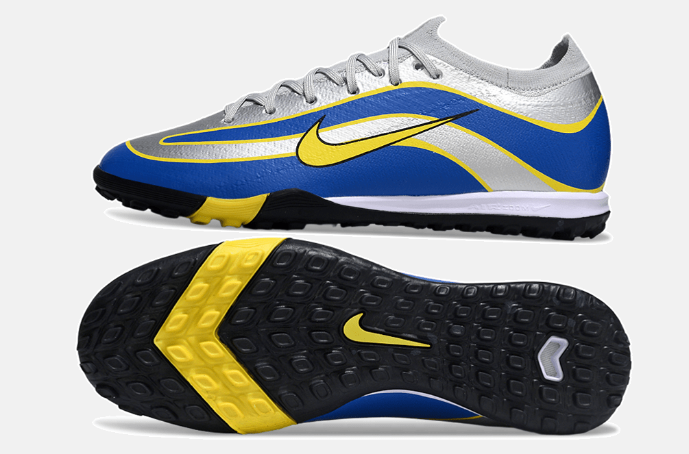 Chuteira Society Nike Air Zoom Mercurial Vapor 16 Elite R9 TF - Cinza, Azul e Amarela - MAGNUM SPORT*