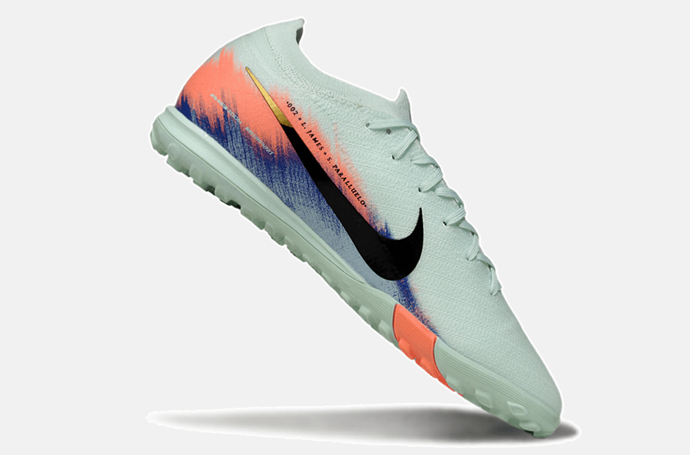 Chuteira Society Nike Air Zoom Mercurial Vapor 16 Elite TF - Branca, Azul e Laranja - MAGNUM SPORT*