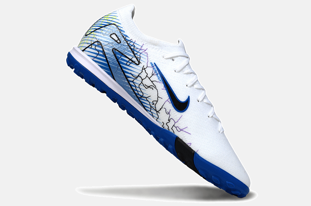Chuteira Society Nike Air Zoom Mercurial Vapor 16 Elite TF - Branca, Azul e Preta - MAGNUM SPORT*