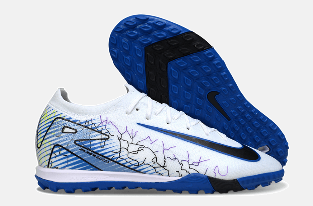 Chuteira Society Nike Air Zoom Mercurial Vapor 16 Elite TF - Branca, Azul e Preta - MAGNUM SPORT*