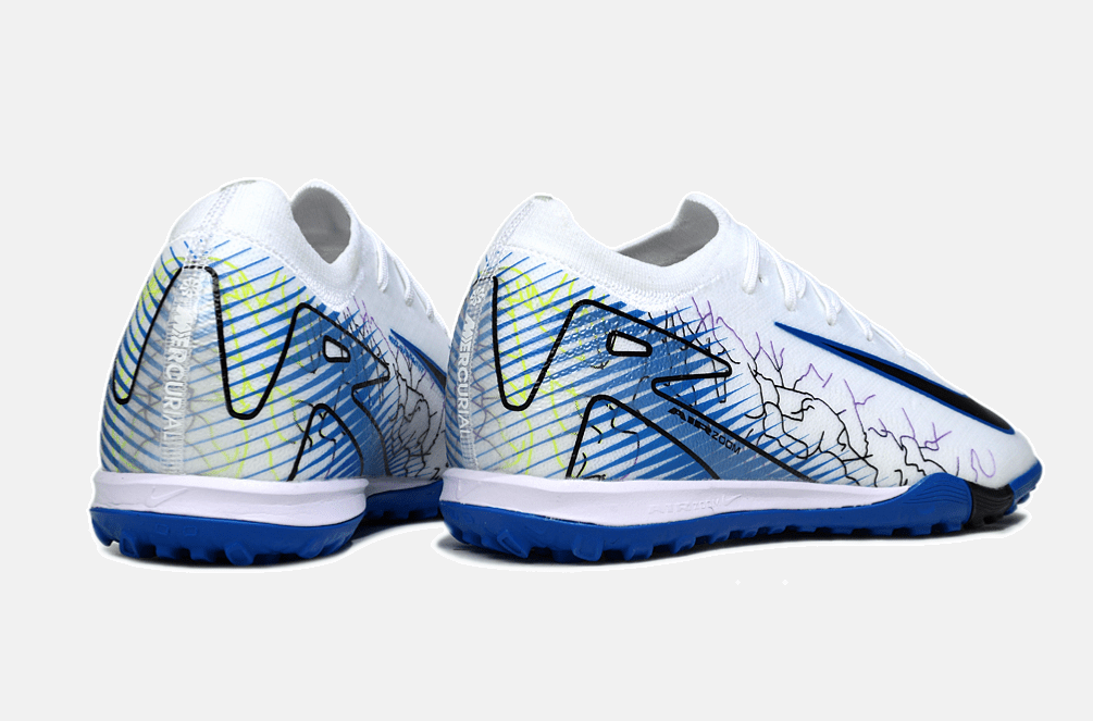 Chuteira Society Nike Air Zoom Mercurial Vapor 16 Elite TF - Branca, Azul e Preta - MAGNUM SPORT*