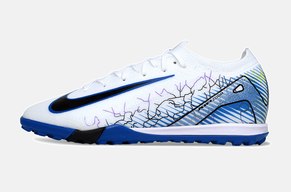 Chuteira Society Nike Air Zoom Mercurial Vapor 16 Elite TF - Branca, Azul e Preta - MAGNUM SPORT*