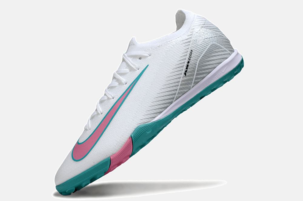 Chuteira Society Nike Air Zoom Mercurial Vapor 16 Elite TF - Branca, Azul e Rosa - MAGNUM SPORT*
